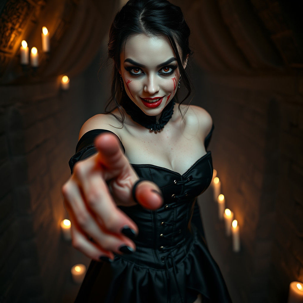 Goth Vampiress Reaching Out: Dark Fantasy Portrait