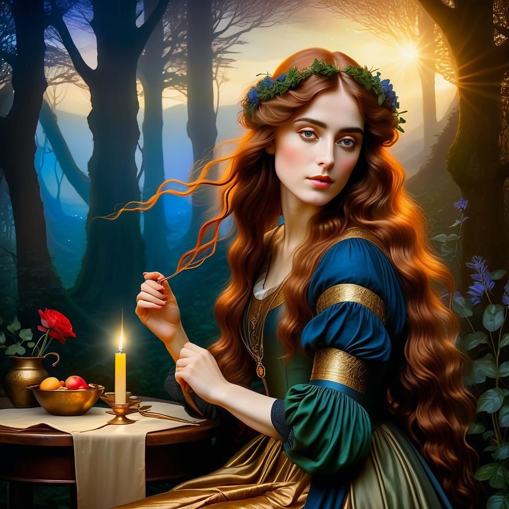 Romantic Girl in Pre-Raphaelite Style