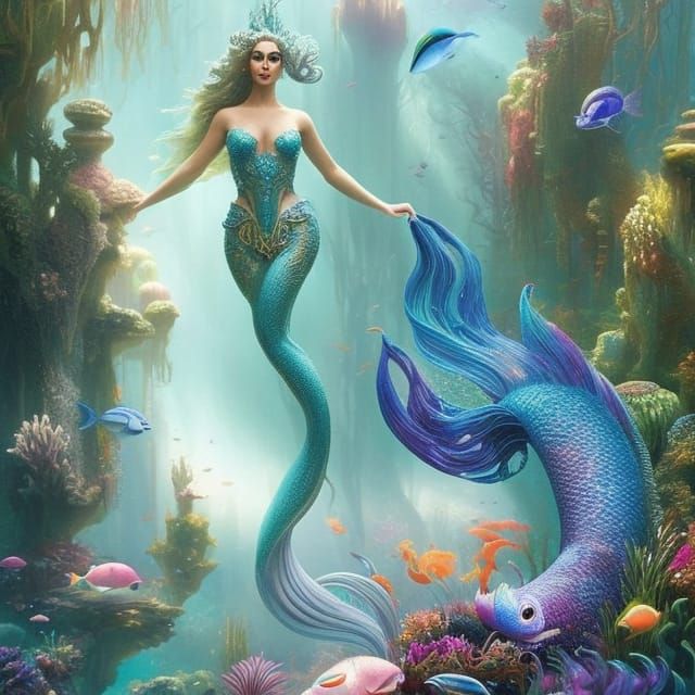 Fantastical Mermaid in Underwater Coral Kingdom