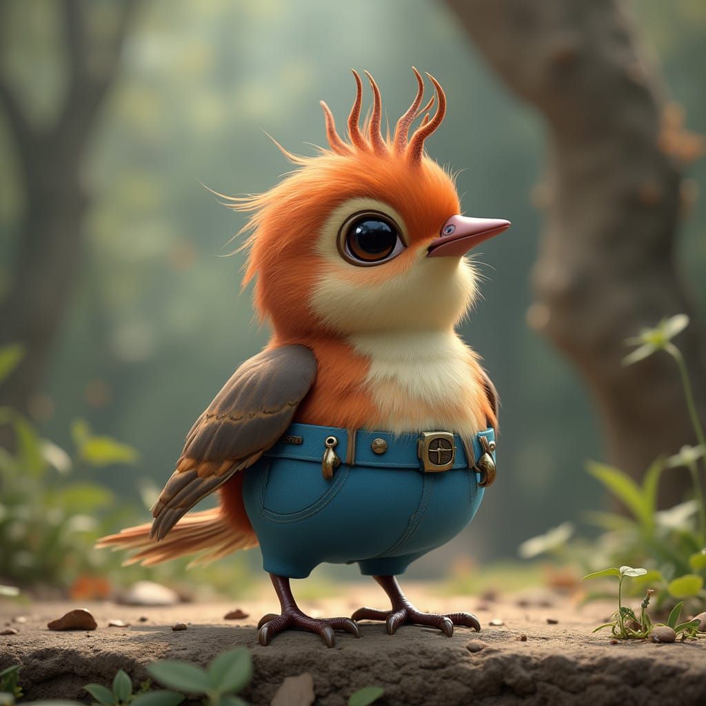 Sparrow in Whimsical Fantasy Scene