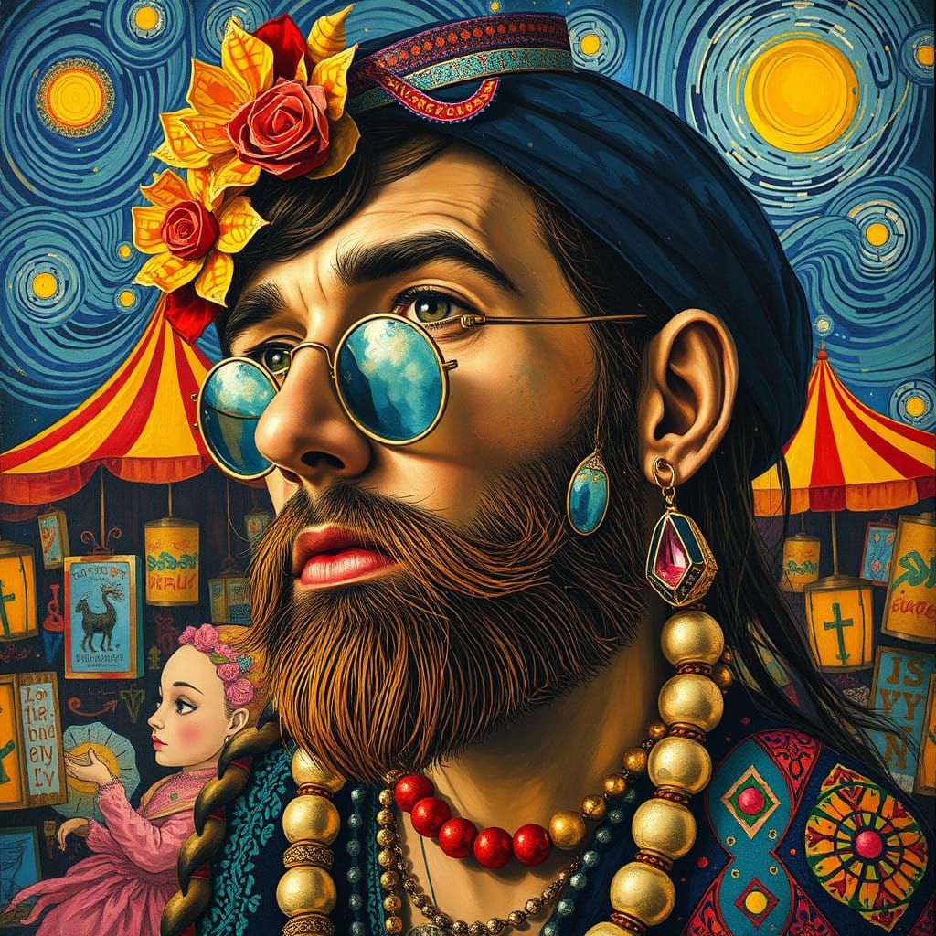 Vibrant Bohemian Carnival Portrait in German Expressionism S...