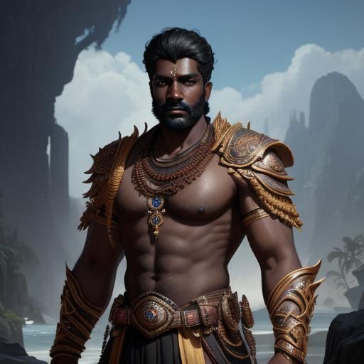 Tamil Man in White Jocky: Detailed Fantasy Art
