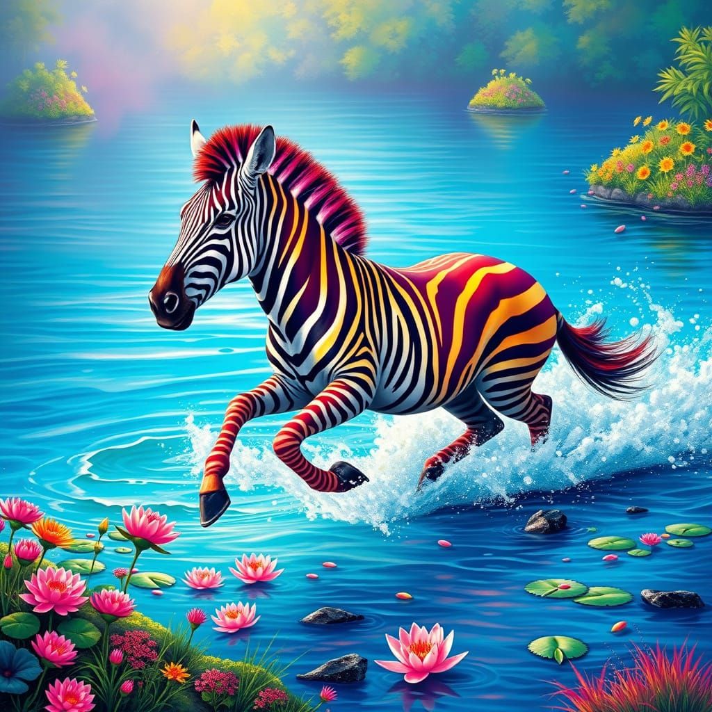 Use Rainbow Zebra colours & vibrant acrylics & intricate lay...