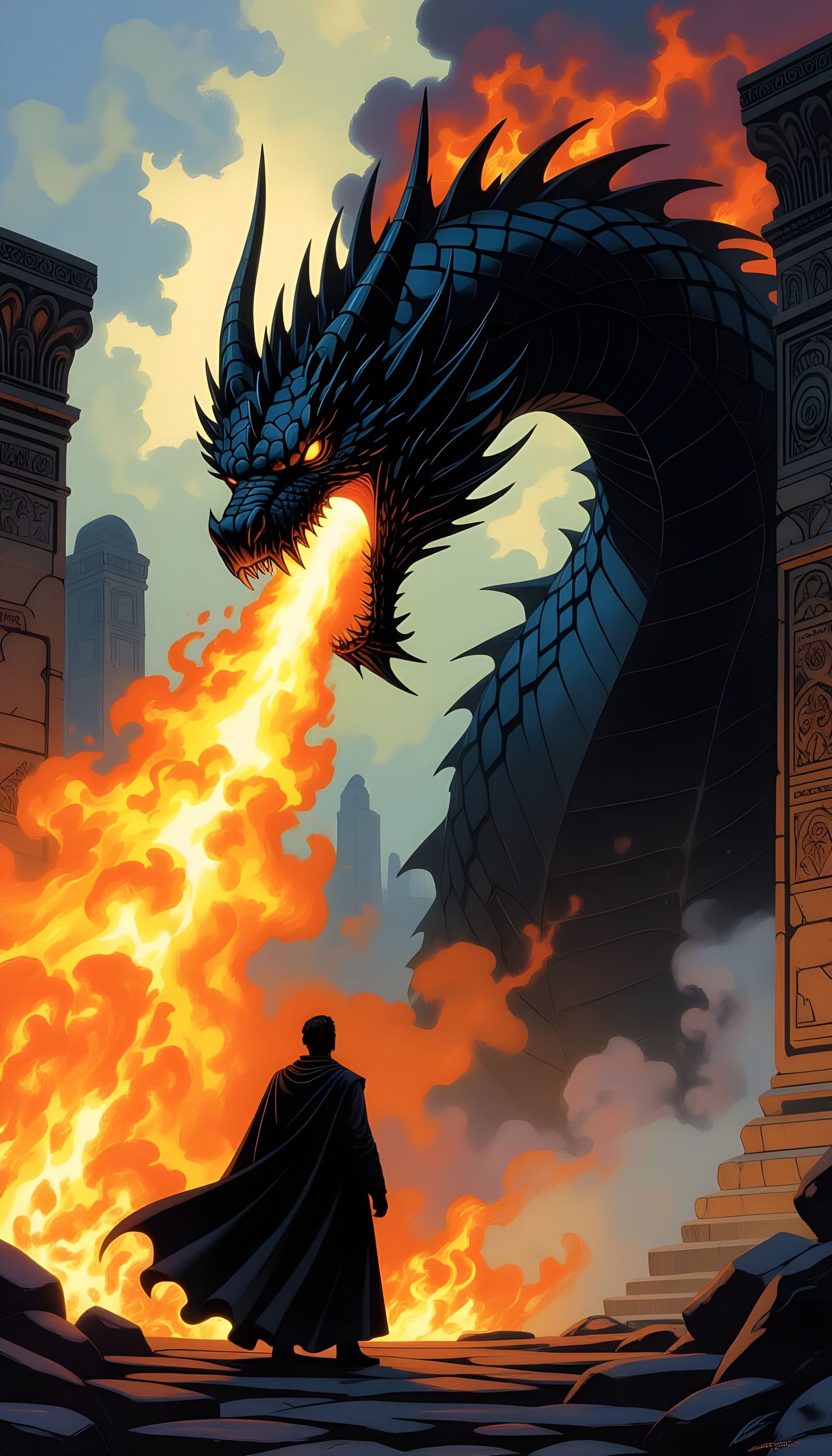 Giant Black Dragon's Fiery Breath