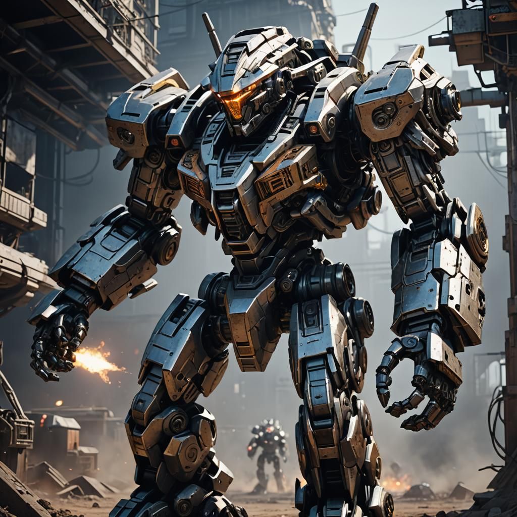 Epic Cursed Mecha Battle in Futuristic Sci-Fi Style