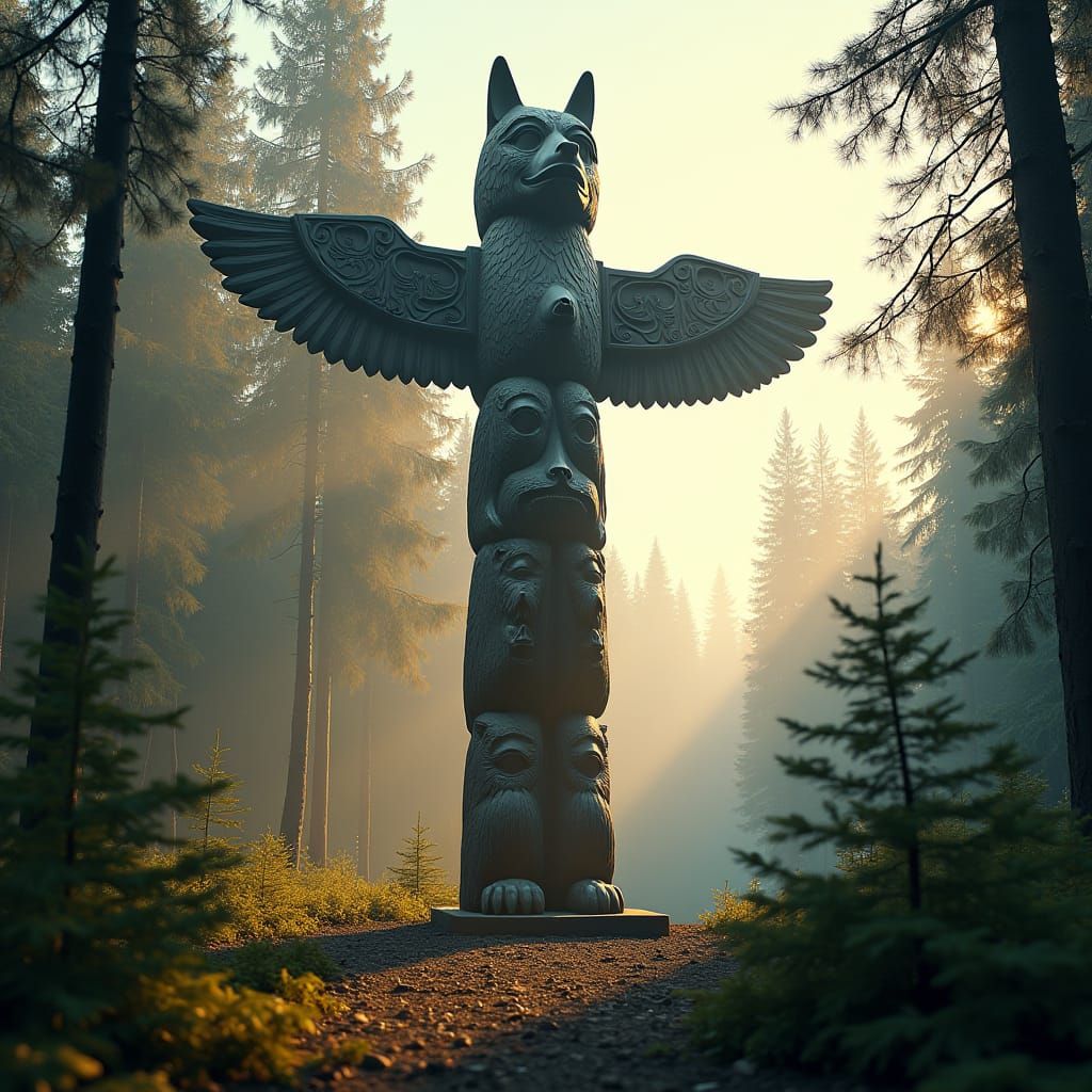 Wolf and Bear Totem in Nordic Forest