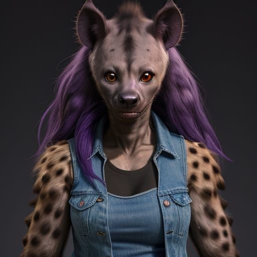 Anthropomorphic Hyena in Tattered Denim Vest