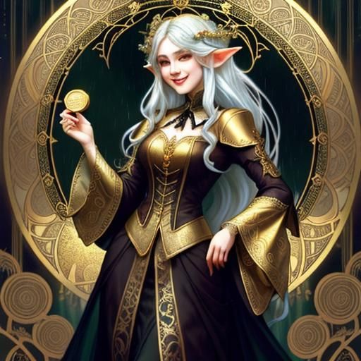 Elegant Elf Queen Showering Golden Coins