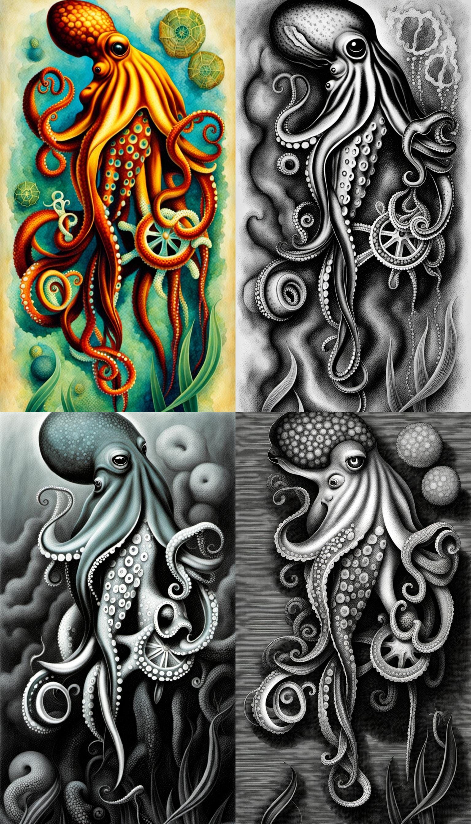 Octopus Descending into a Cosmic Ocean