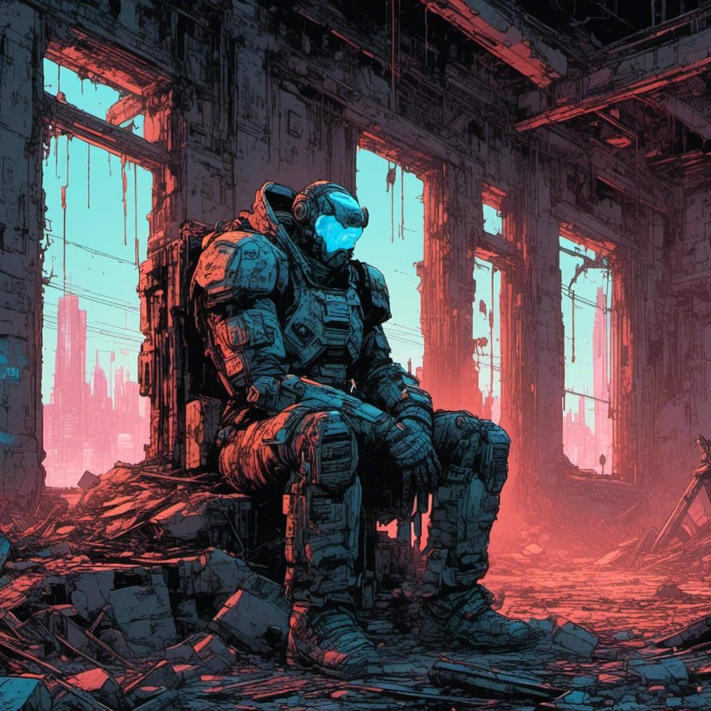 Cyborg Portrait: Crying in a Ruined Building