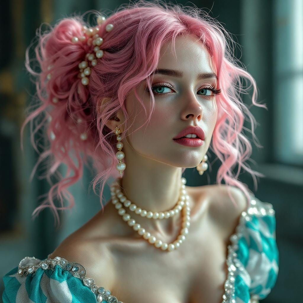 Pink-Haired Woman in Gothic Art Nouveau Style