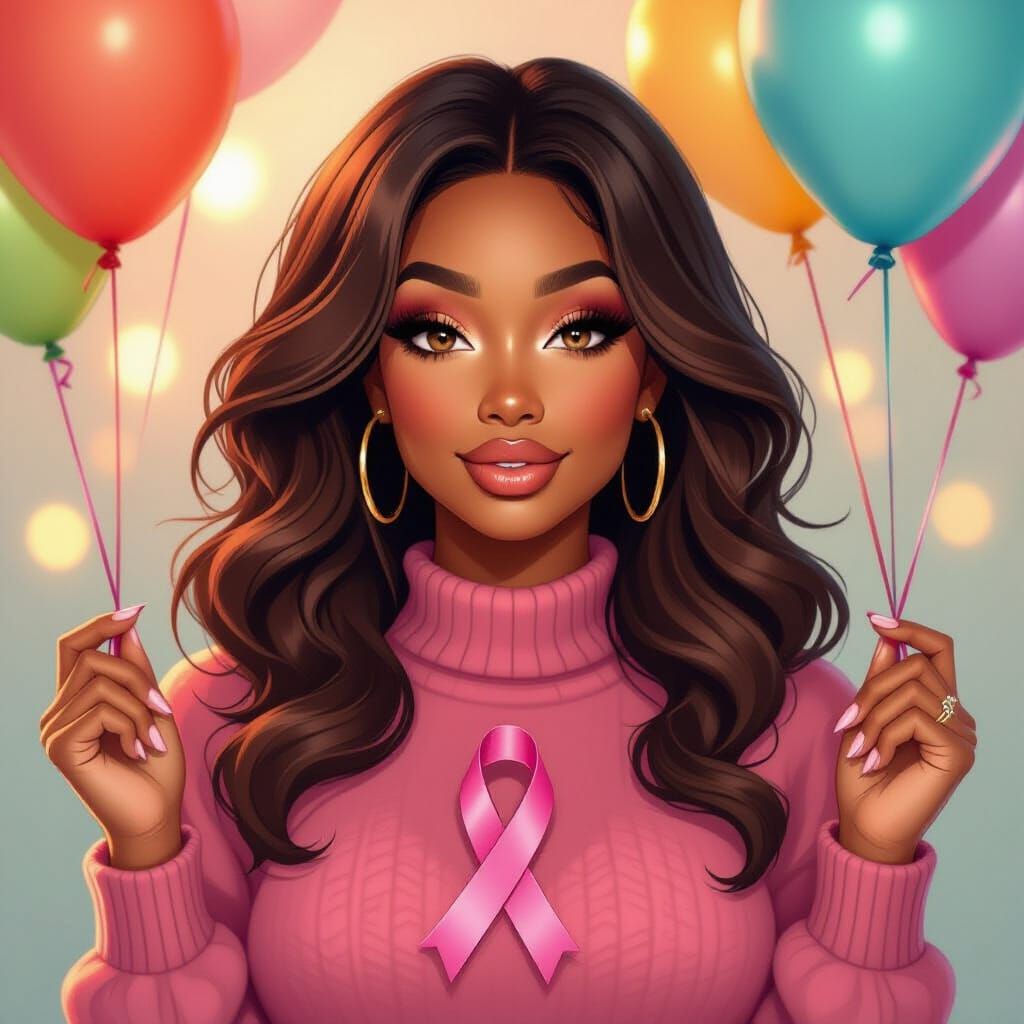 African American Woman Celebrating Breast Cancer Awareness
