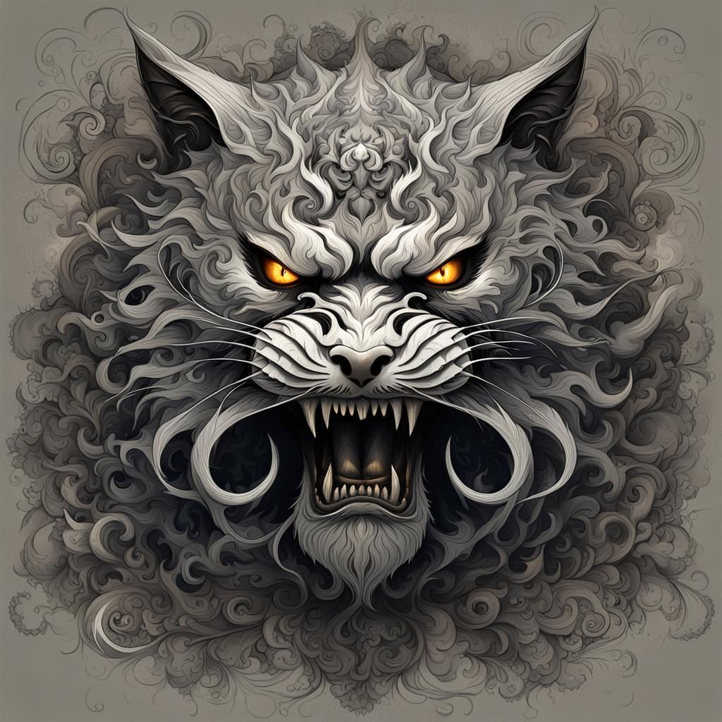 Smoky Demon Cat with Burning Eyes