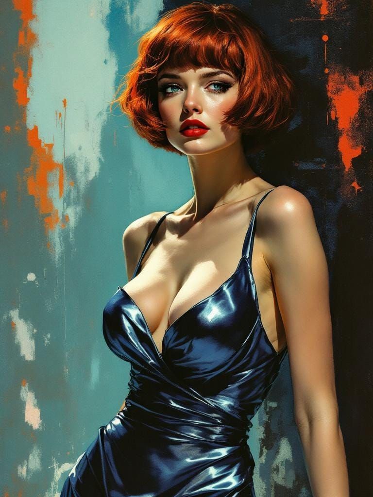 Pin-Up Woman in Bold Impasto Style