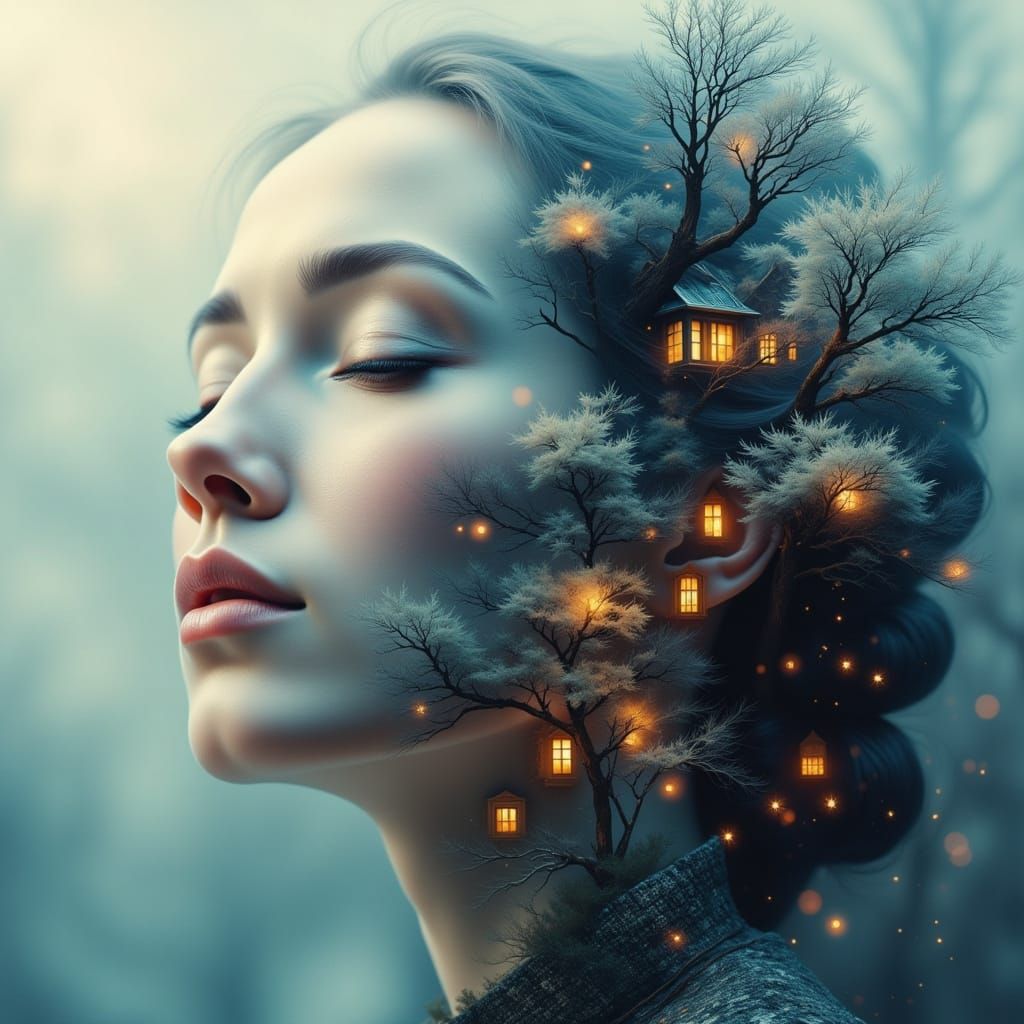 Surreal Double Exposure Portrait Blends Woman and Cityscape