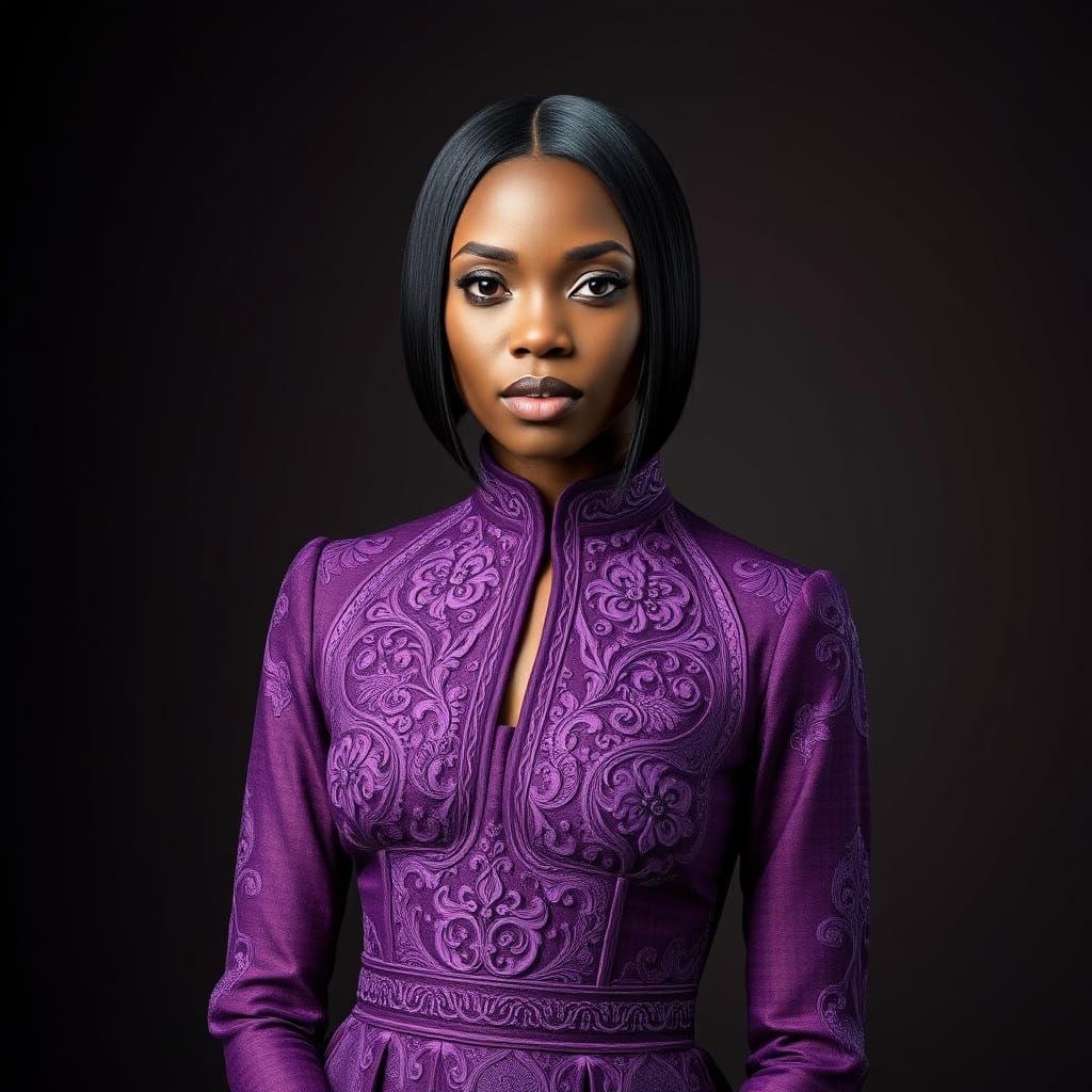 Elegant Nigeria Woman in Vintage Purple Dress