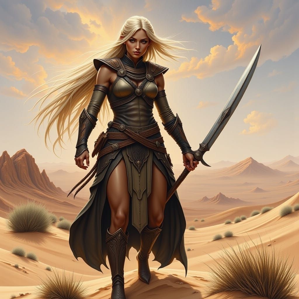 Ethereal Desert Elf Warrior in Motion