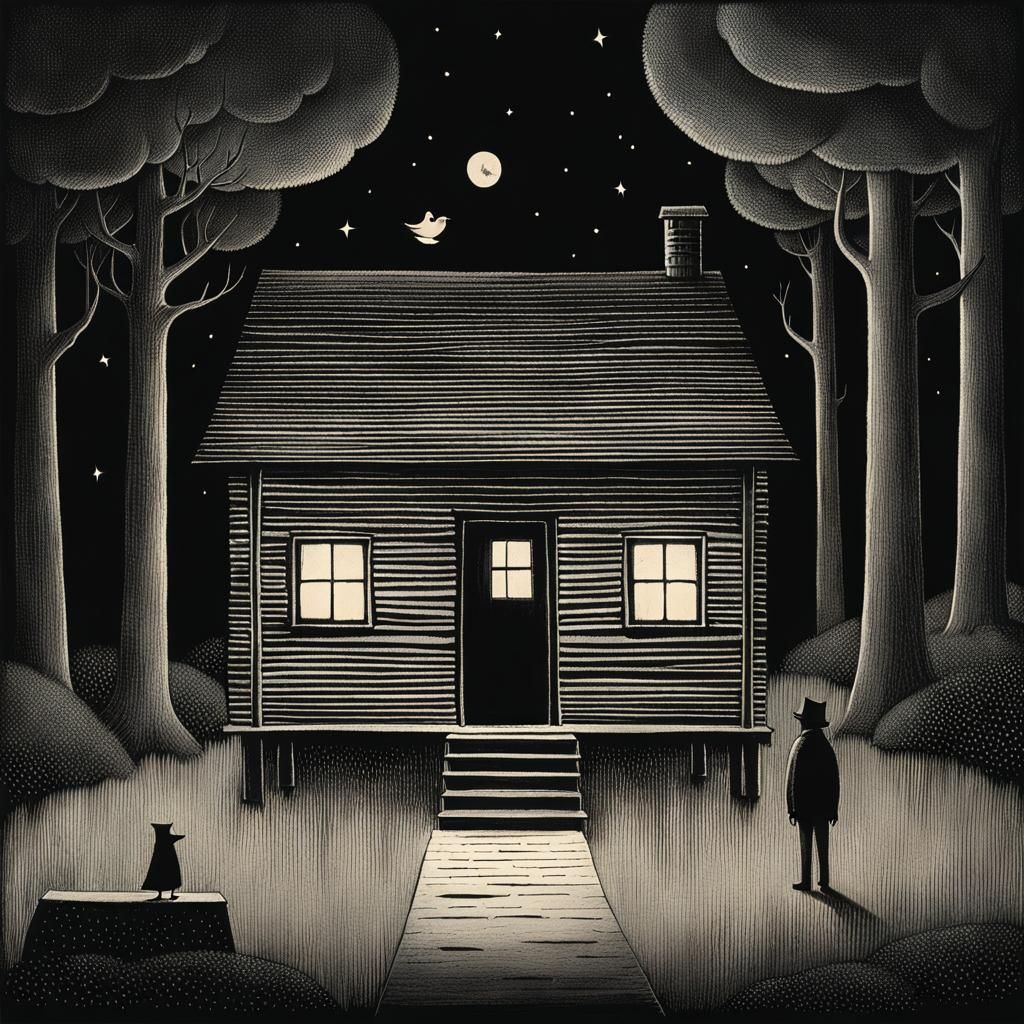 Ominous Ghostwriter in Tiny Cabin: Stippling Portrait