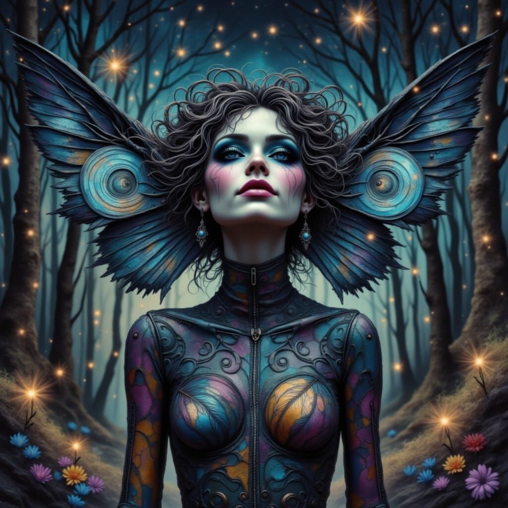 Fairy Queen Ghost in Dark Forest as Oil Painting