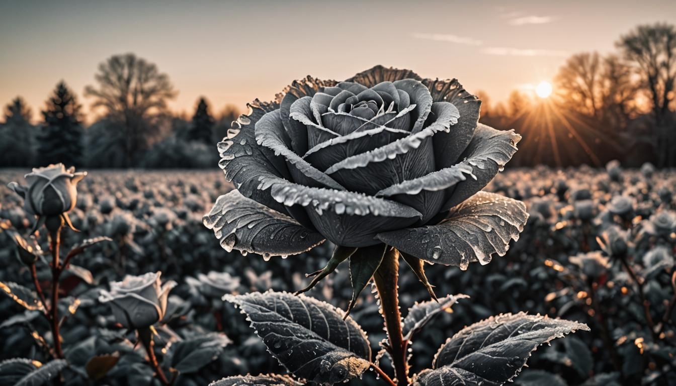 Iced Rose in Black and White Photography