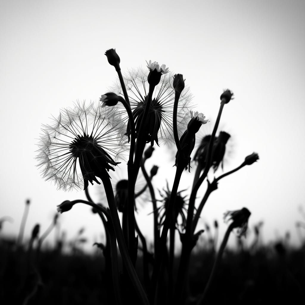 Gothic Dandelions in High Contrast Black and White