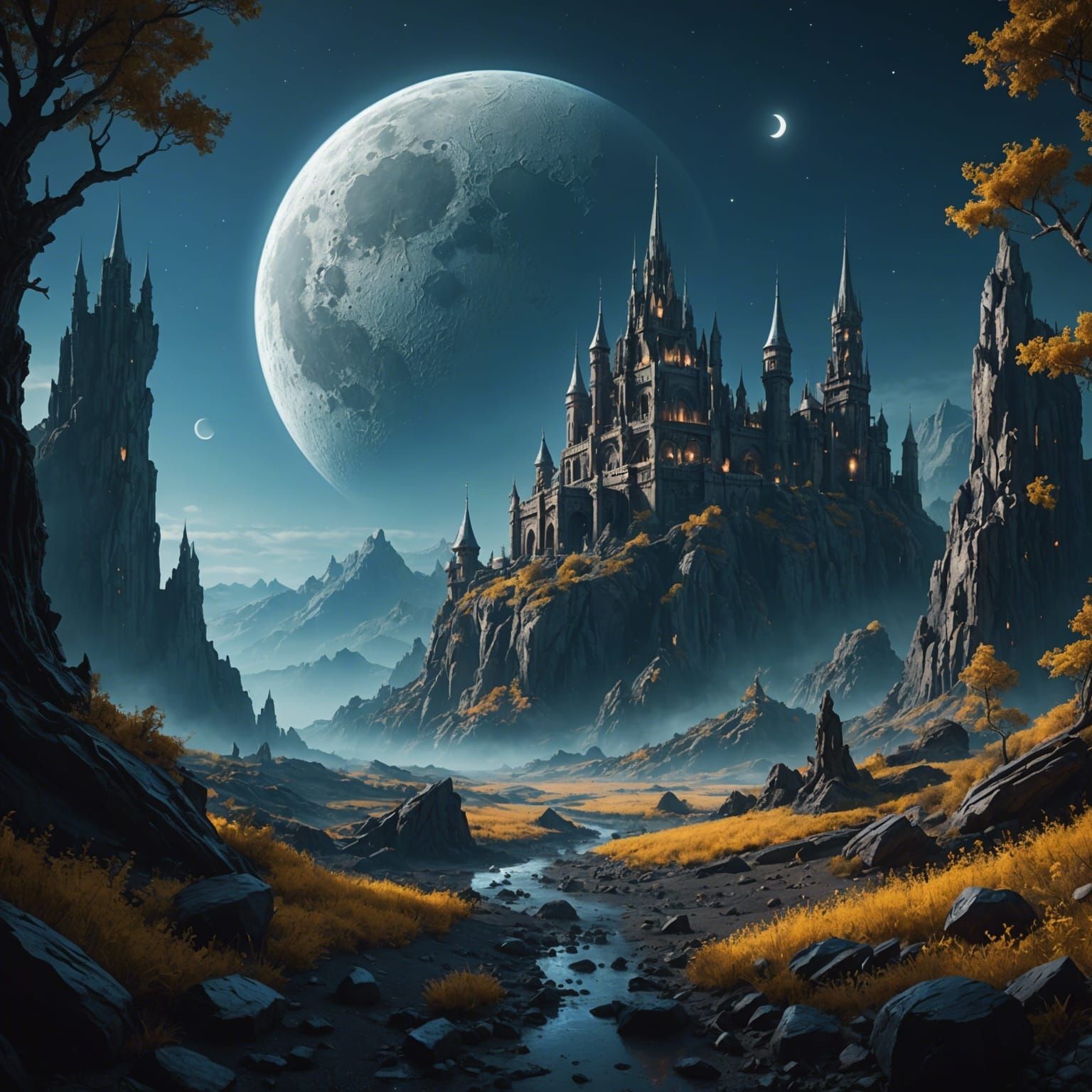 Fantastical Mood Moon in Detailed Digital Painting