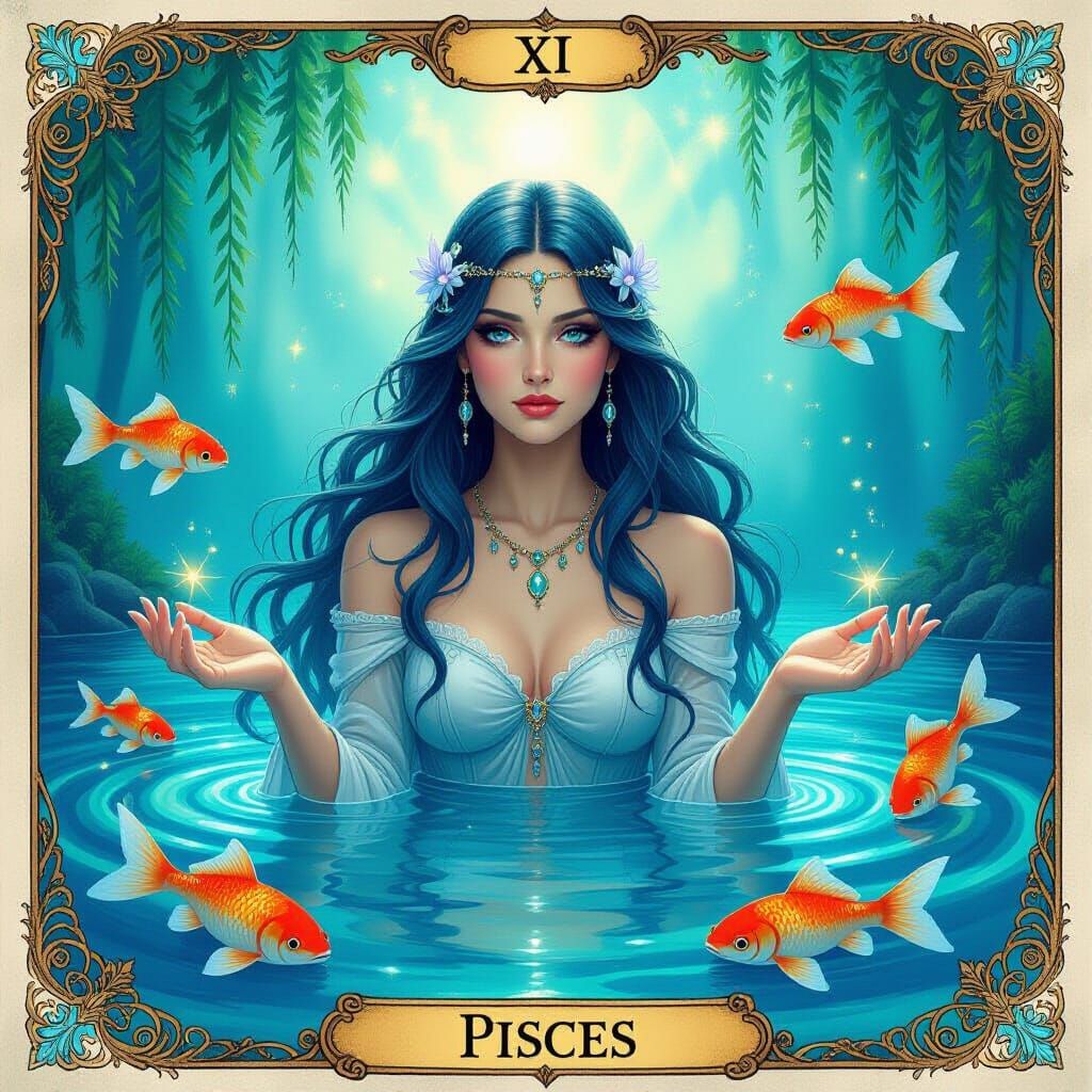 Ethereal Pisces Tarot Card with Mystical Rivers