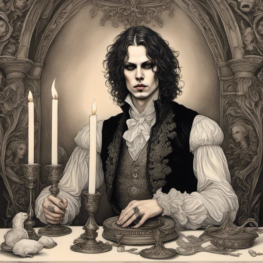 Lord Byron in Gothic Drawing Room