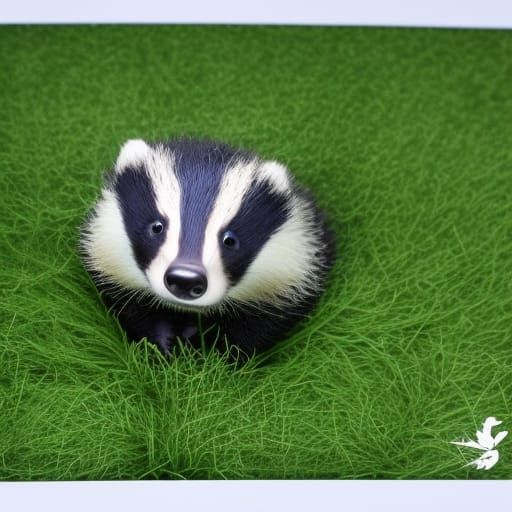 Hyperrealistic Badger Cub in Green Grass