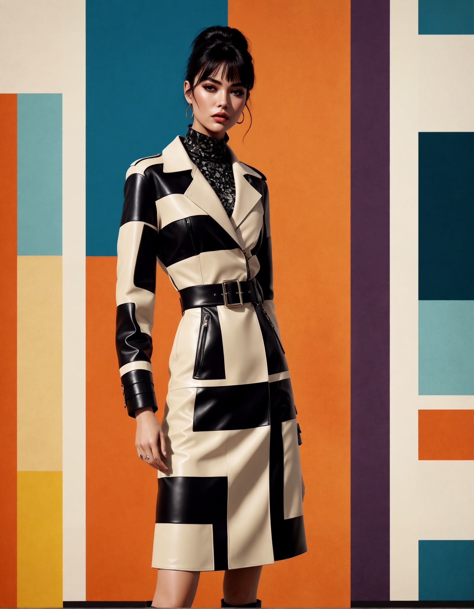 Young Woman in Mid-Century Modernist Living Room