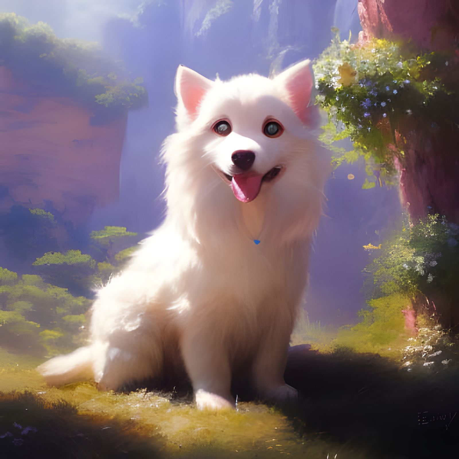 Disney Bluey Dog in Ghibli-Inspired Oil Painting