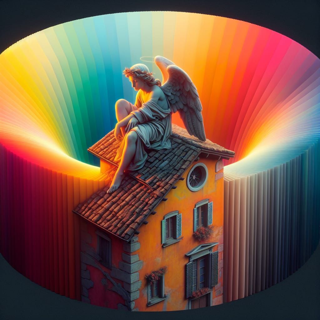 Italian Angel Pondering on a Rooftop