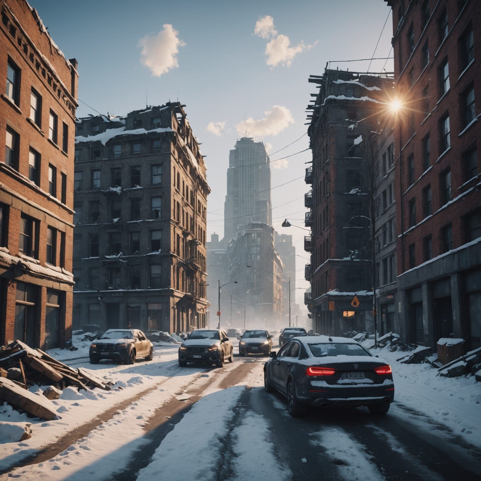 Epic Sunrise on a Snow-Covered Metropolis