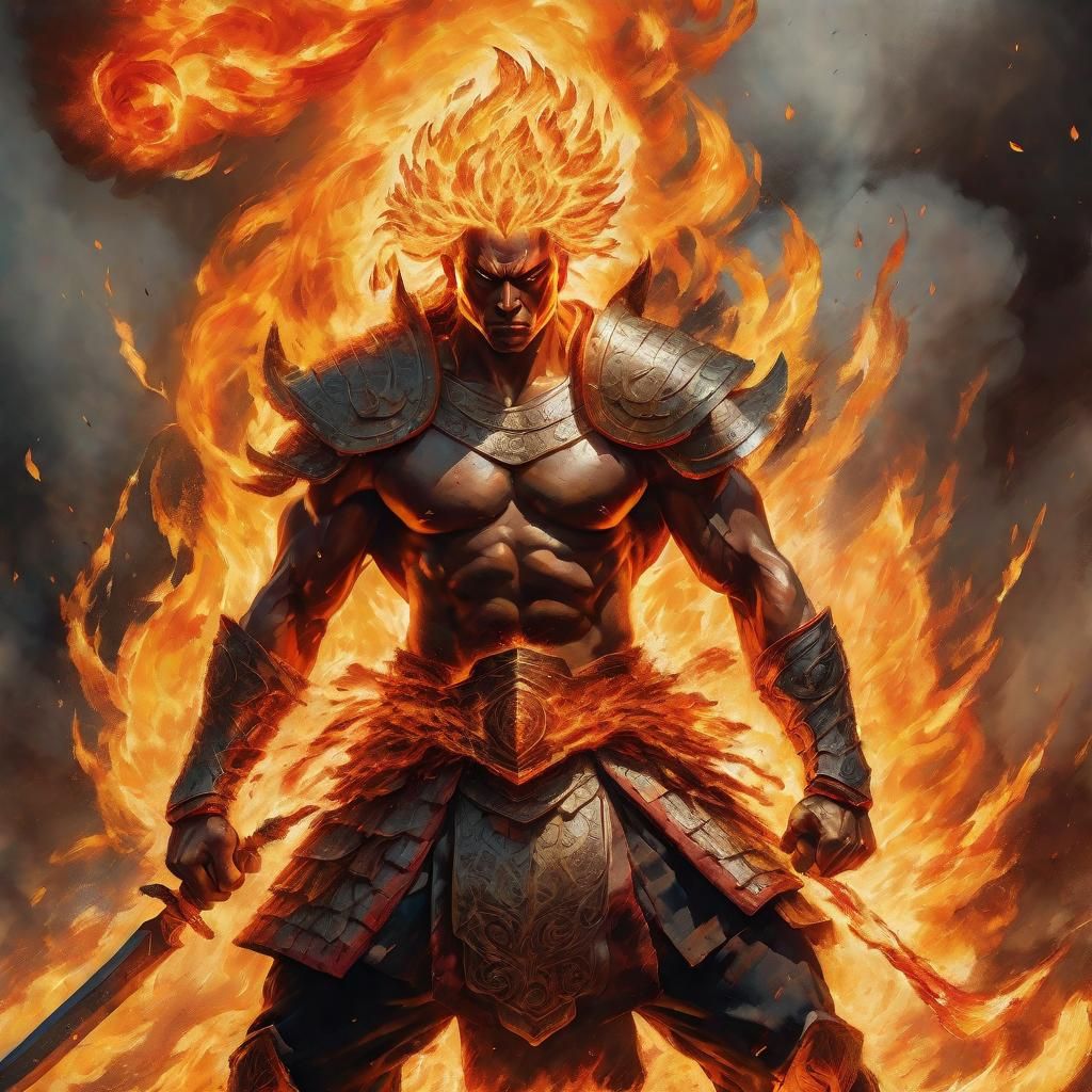 Flaming Warrior Radiates Power and Determination