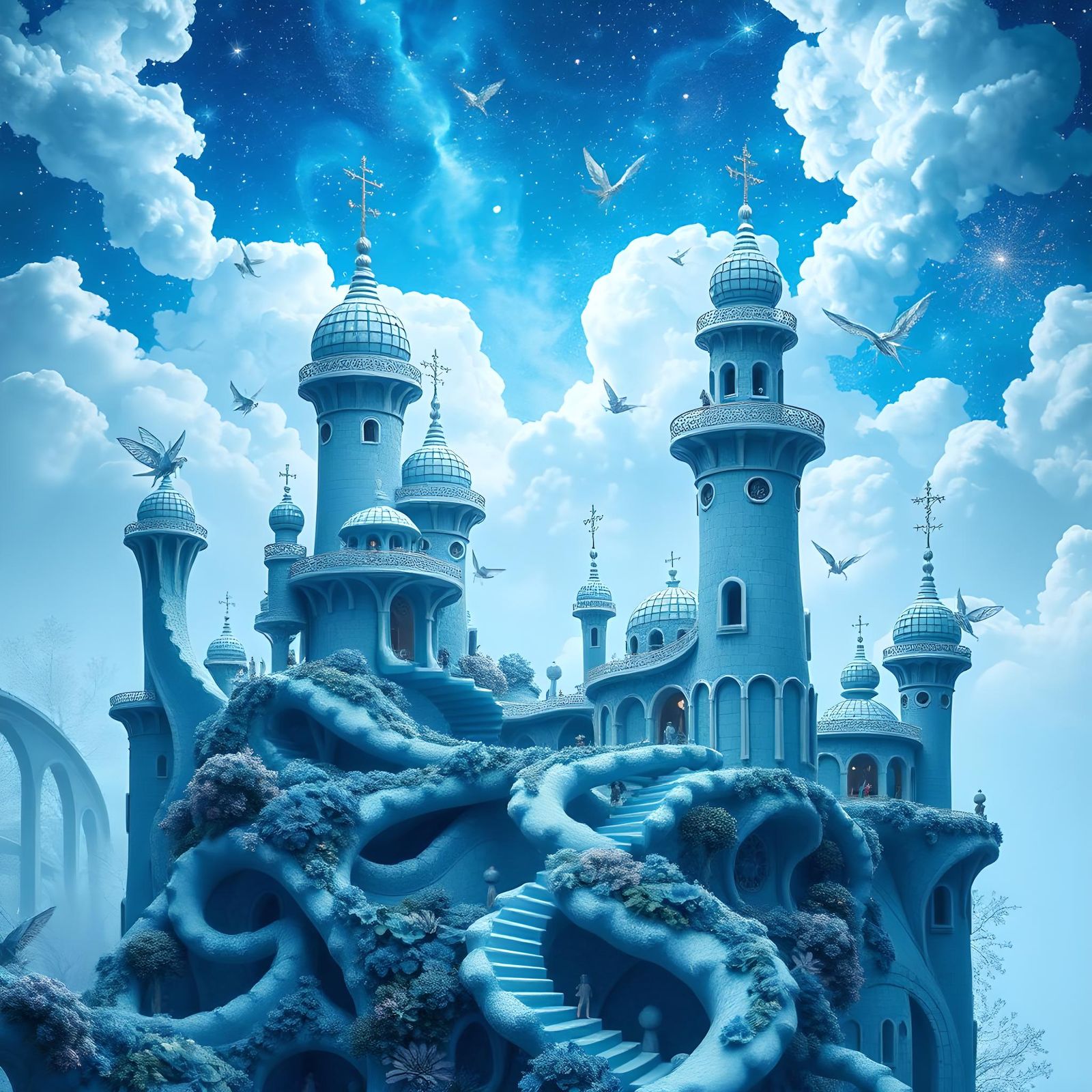 Blue Dreamscape: Surreal Organic Architecture