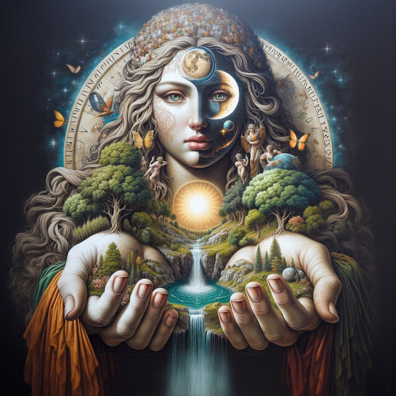 Giant Goddess Holding Miniature World: Renaissance Art