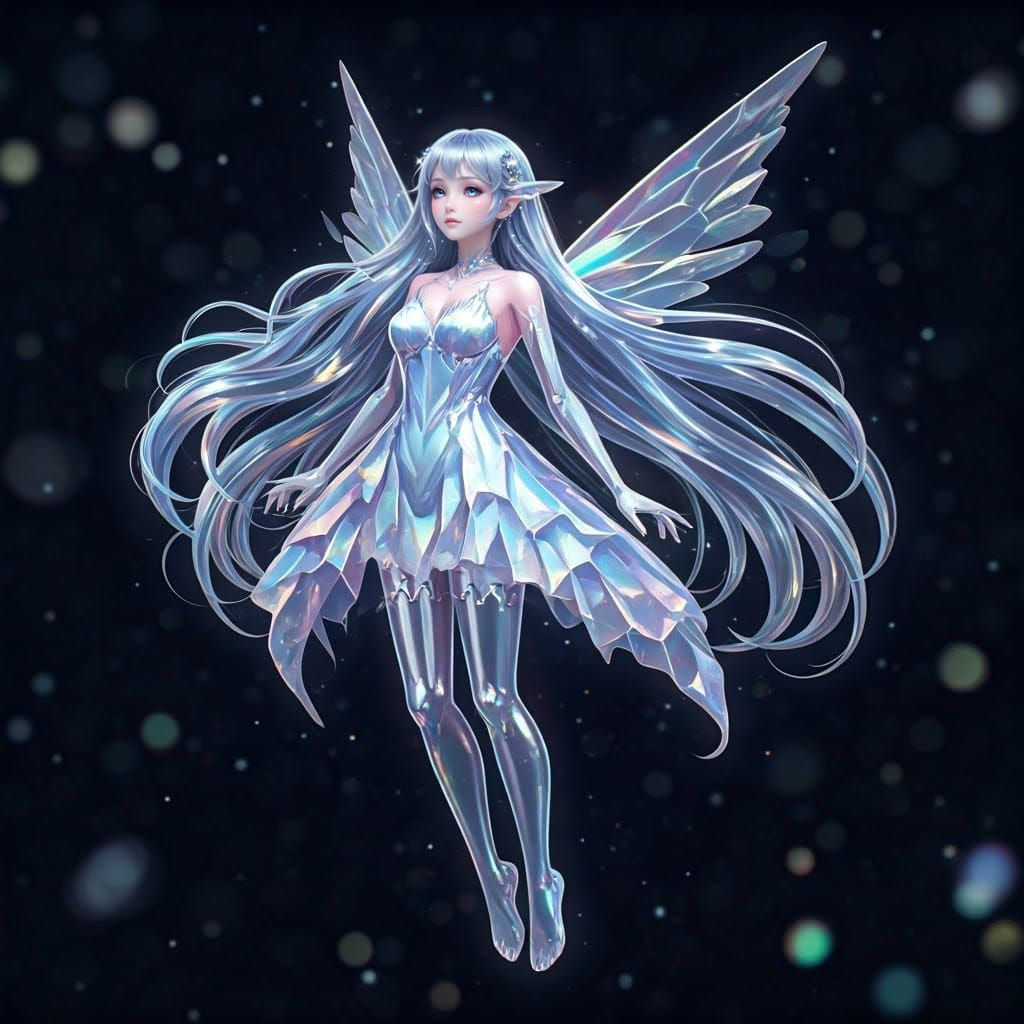 Ethereal Glass Pixie Girl in Moonlit Silver Dream