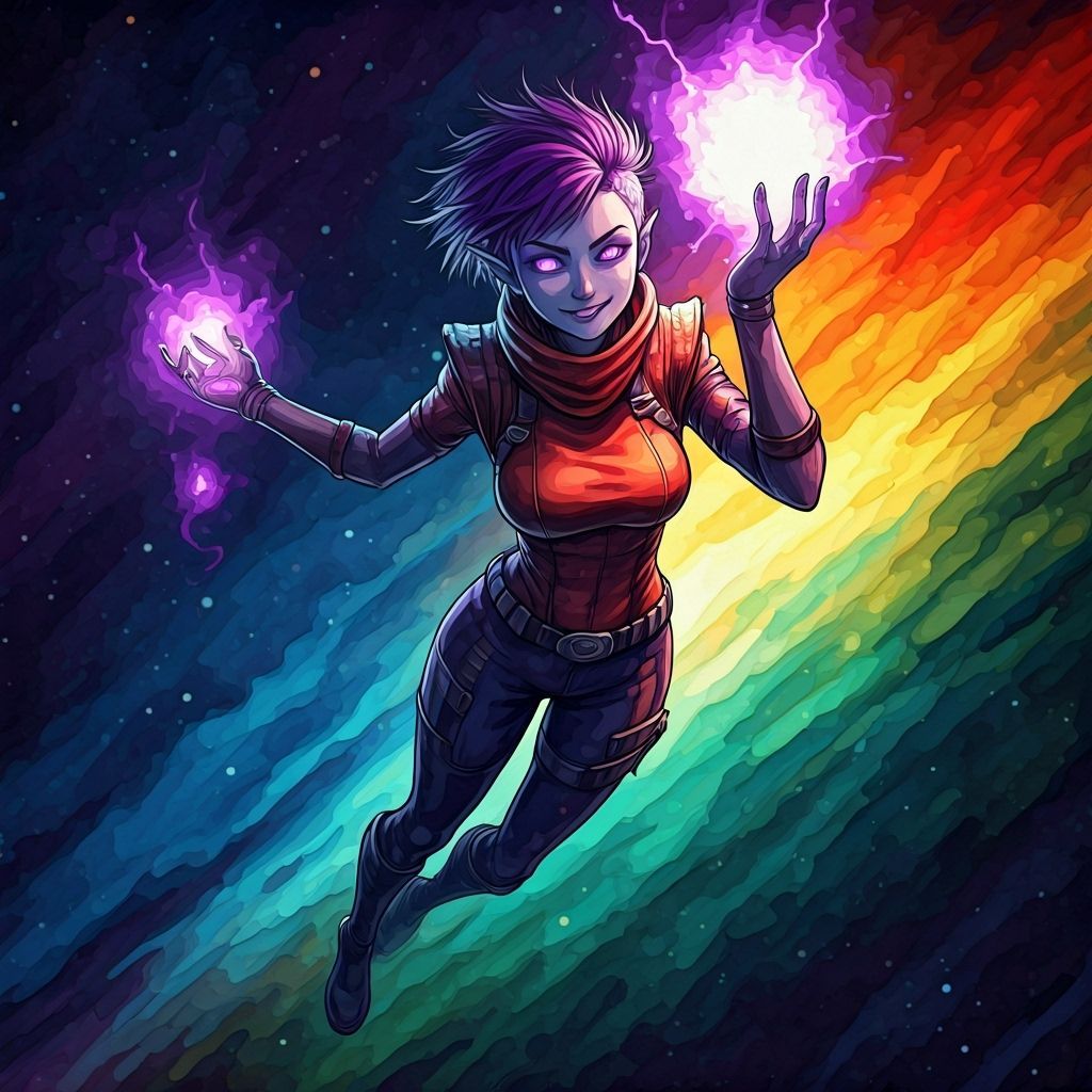 Heroic Tiefling Vigilante in Rainbow Cosmos