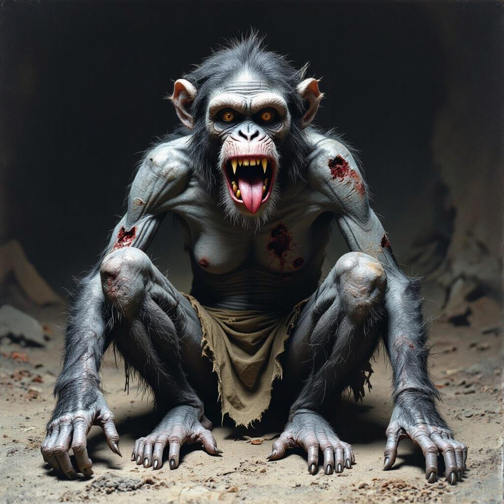 Nightmarish Zombie Monkey in Dark Biomechanical Style