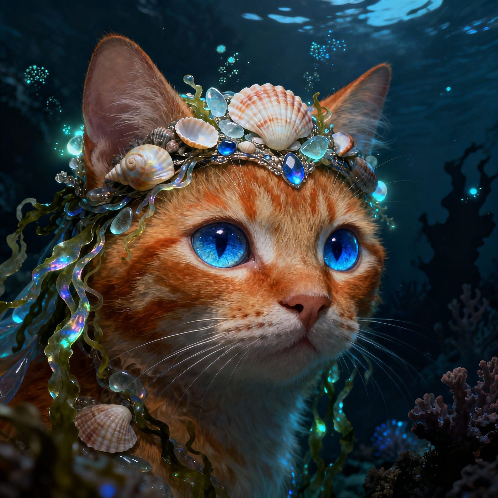 Orange Tabby Cat Fairy With Seashell Headdress