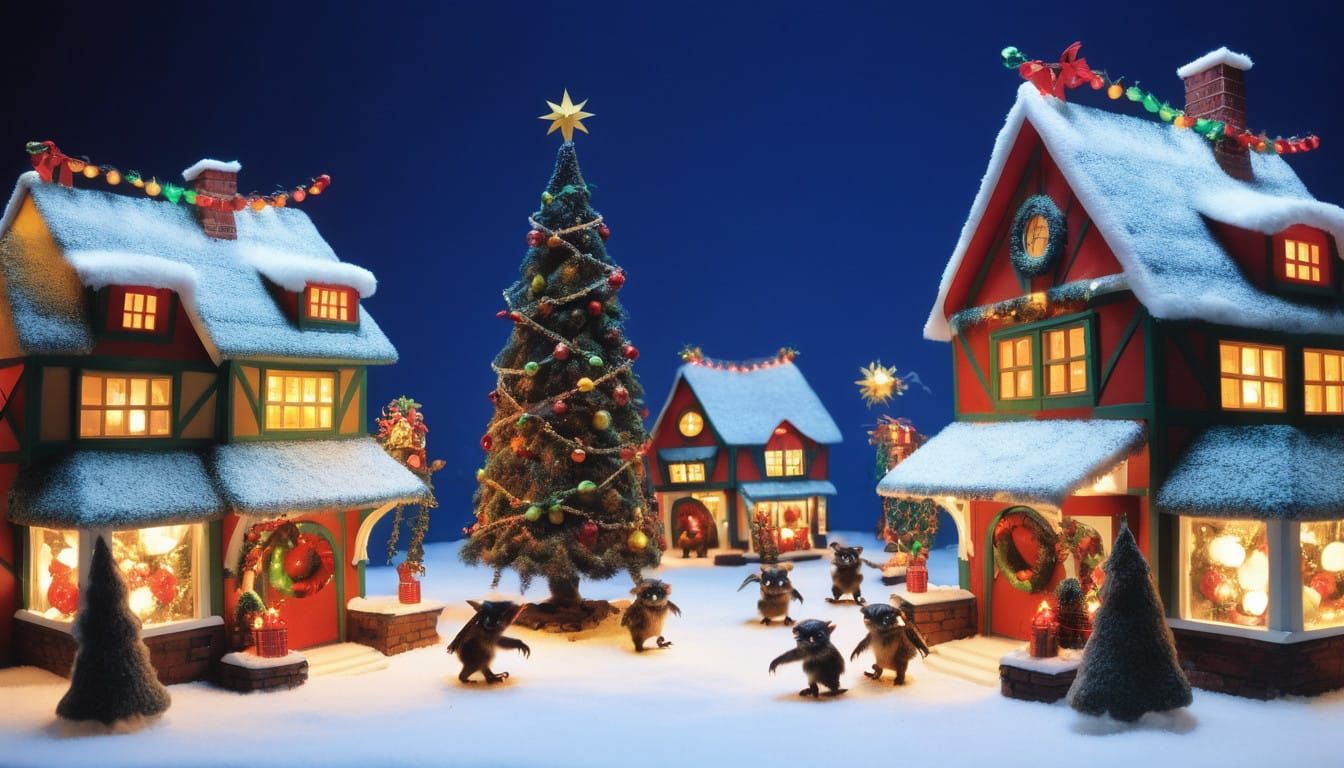 Mischievous Gremlins Invade Festive Christmas Village in Cyb...