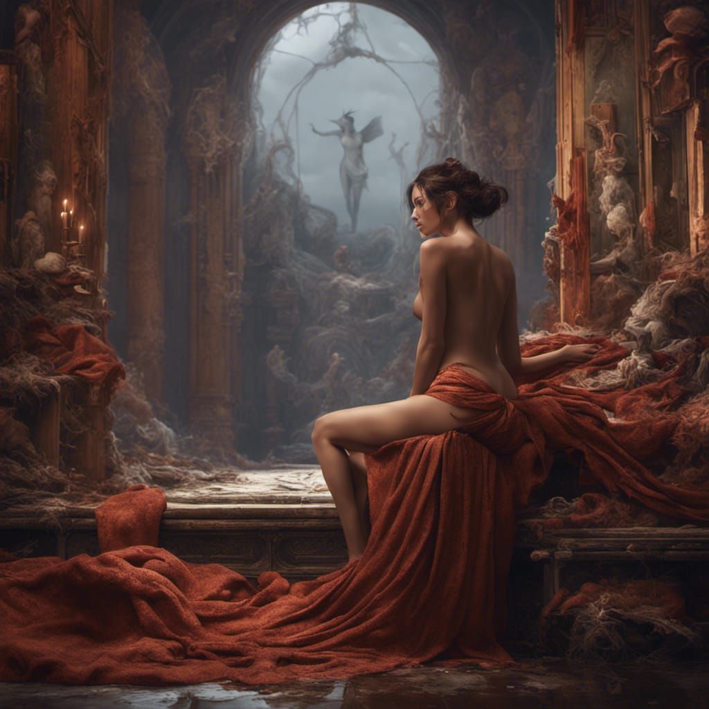 Nude Model Posing for Painter: Detailed Matte Painting