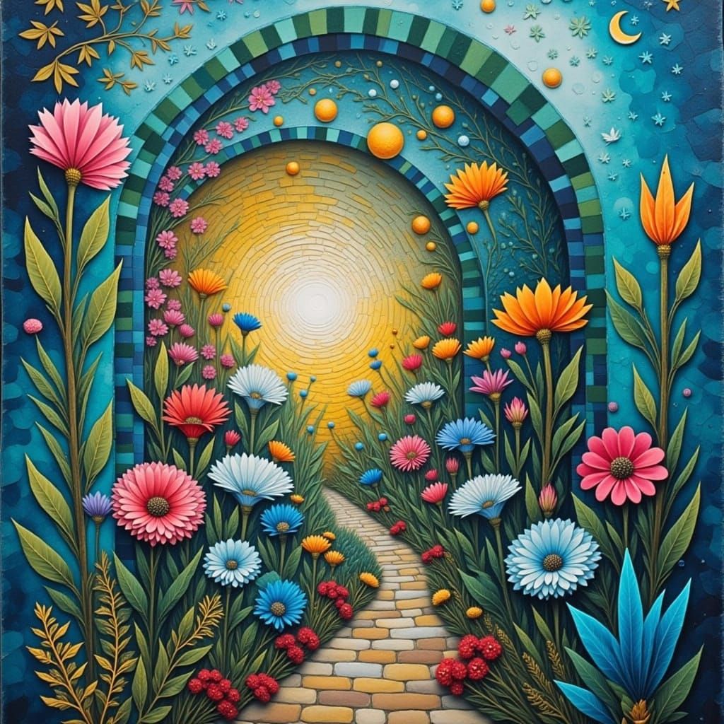 Abstract Italian Courtyard Collage in Vibrant Colors