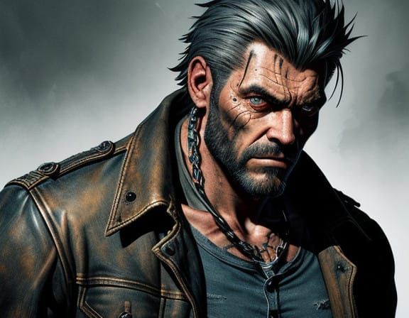 Tough, World-Weary Man in Gritty Ink Sketch