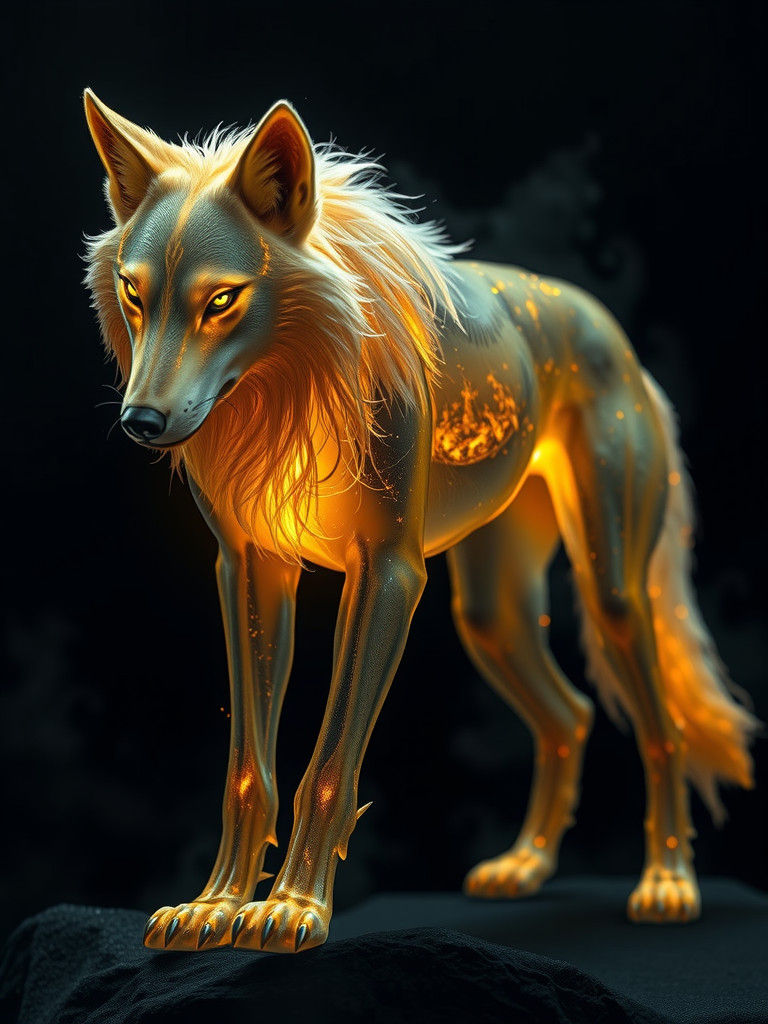Ethereal Gold Fantasy Wolf with Translucent Fur
