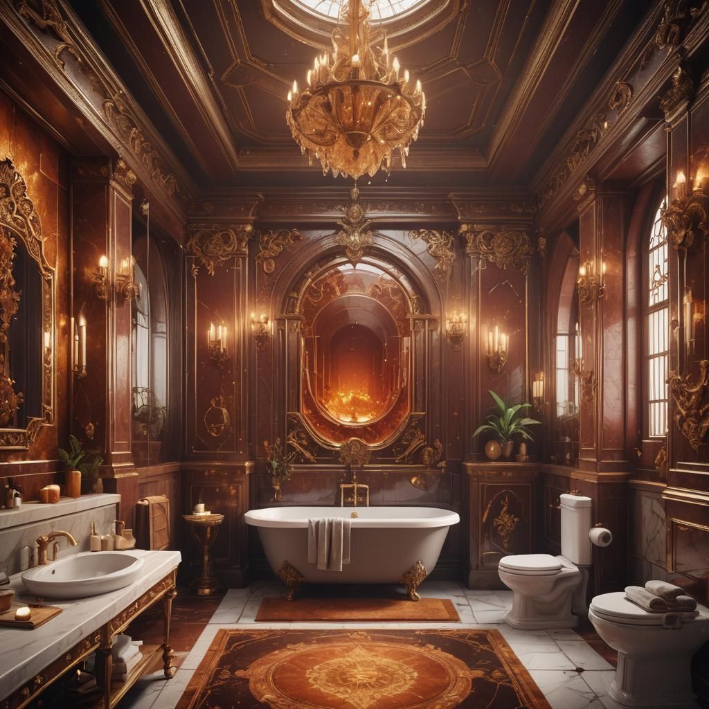 Fantastical Bathroom in Detailed Matte Painting Style