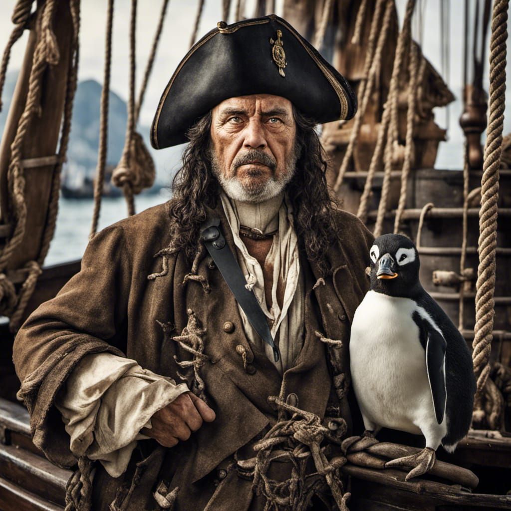 Penguin Pirates on a Sailing Ship Portrait