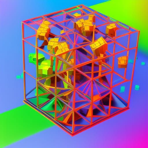 Vibrant Hypercube in 3D Digital Art Style