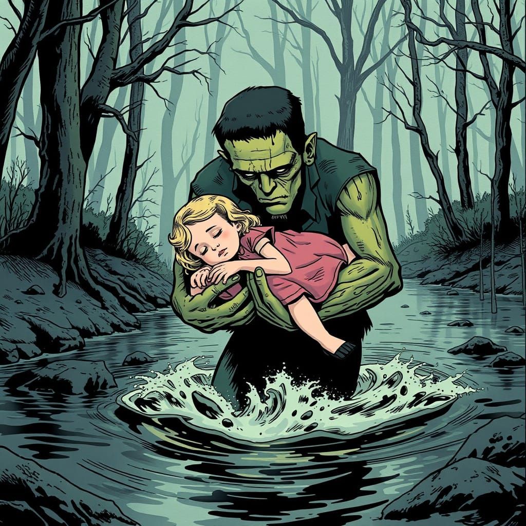 Frankenstein's Monster Rescues a Damsel in a Classic Comic I...