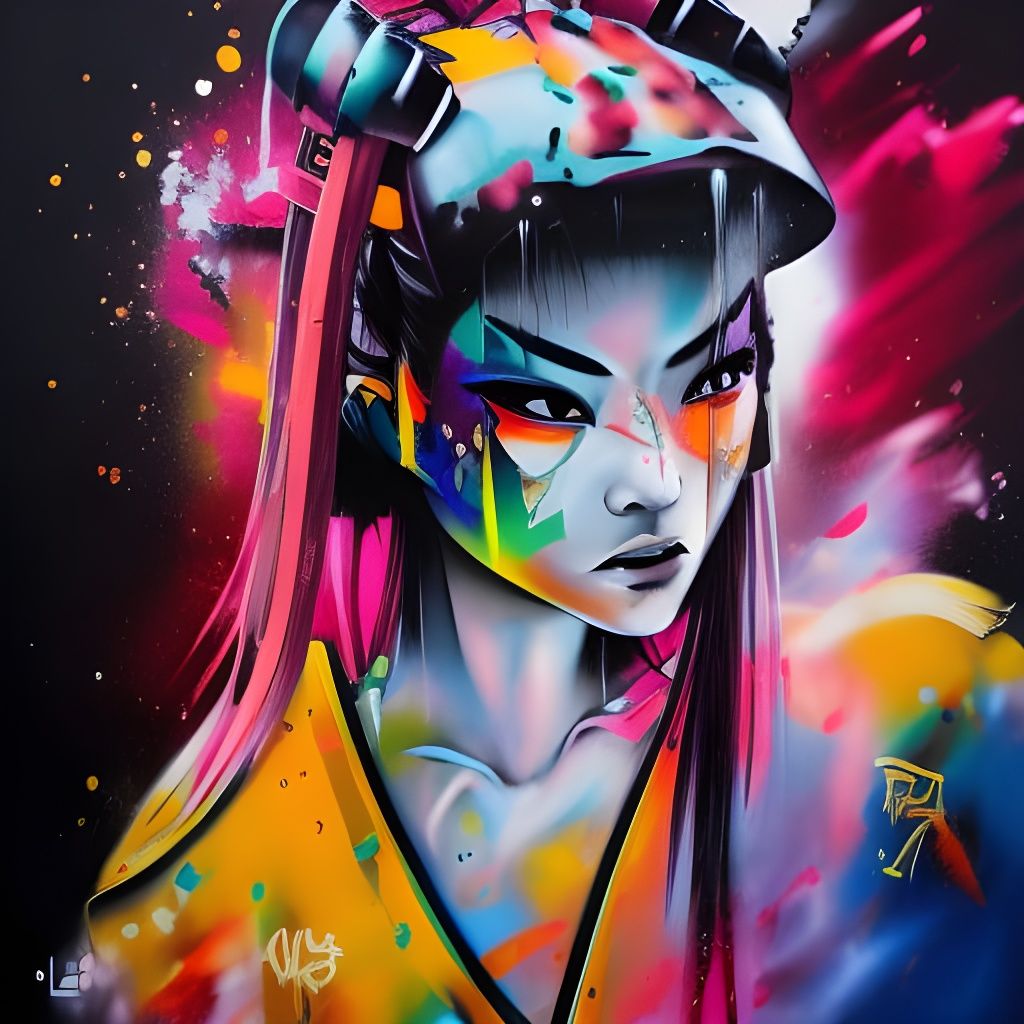 Female Samurai in Graffiti Splash Art Style
